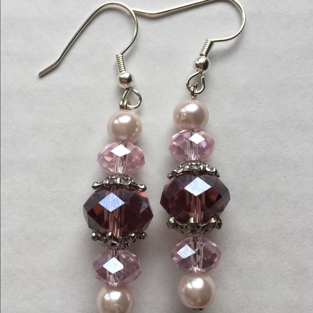 Pink Pearl Crystal Amethyst Glass bead Earrings